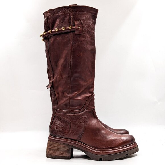AS98 Wmn Elton Brown Leather Round Platform Moto Biker Boots 10.5-11US EUR42 - Picture 4 of 9